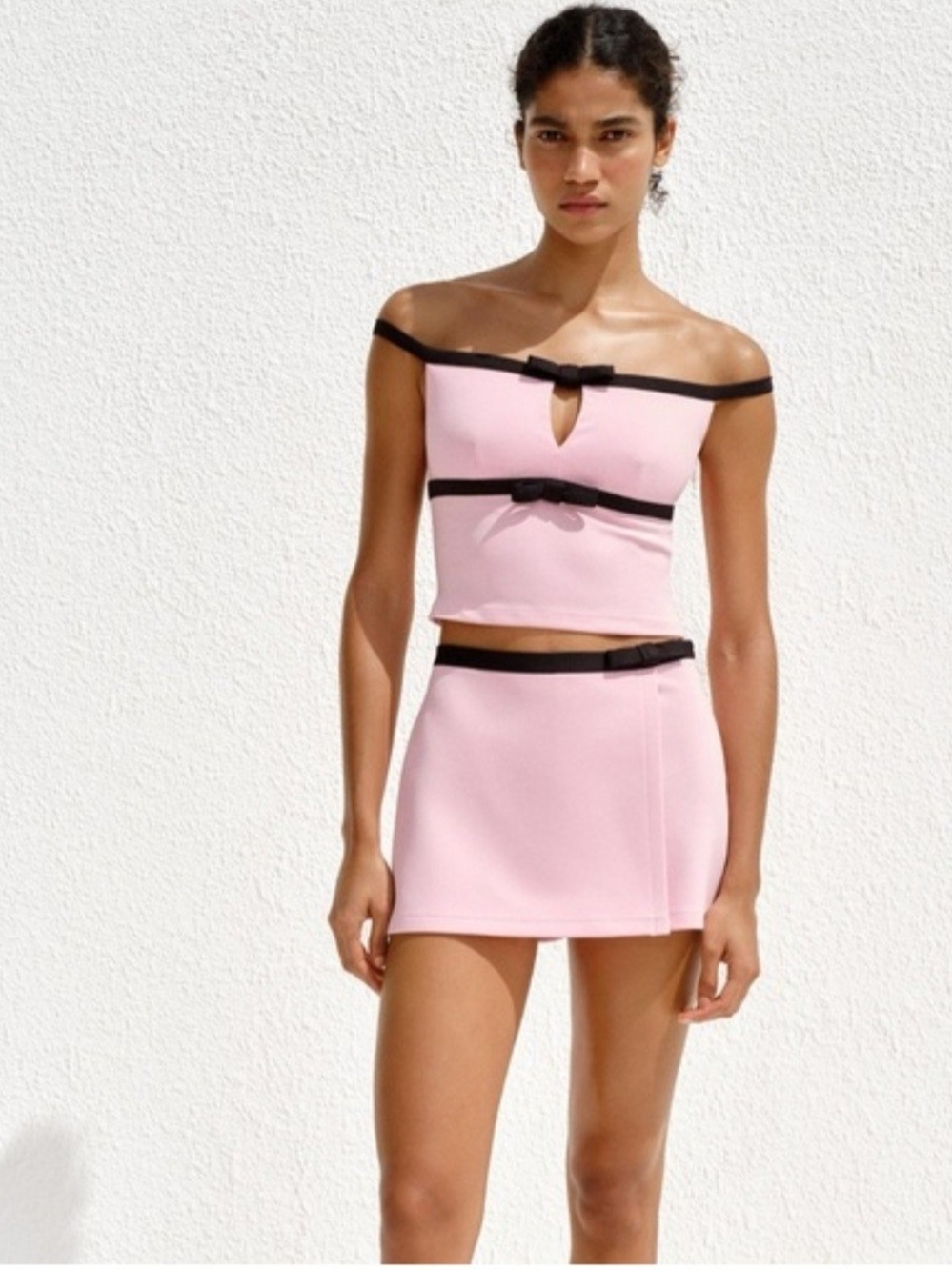 Zara Pink Off-Shoulder Crop Top with Black Trim Size M - Picture 5 of 9